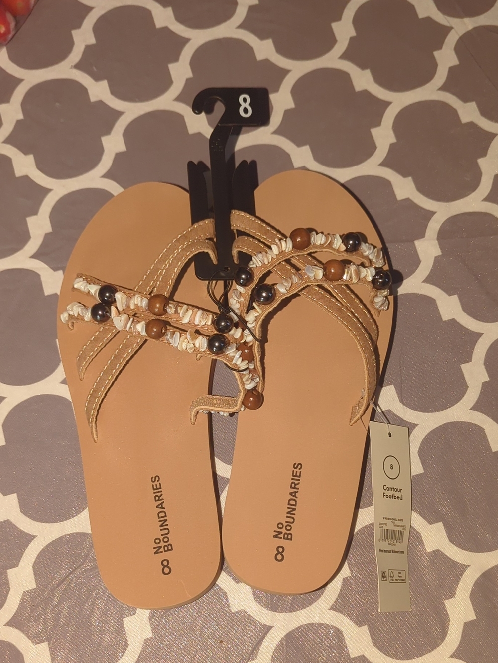 No Boundaries Women's Tan Braided Beaded Strap Sandals